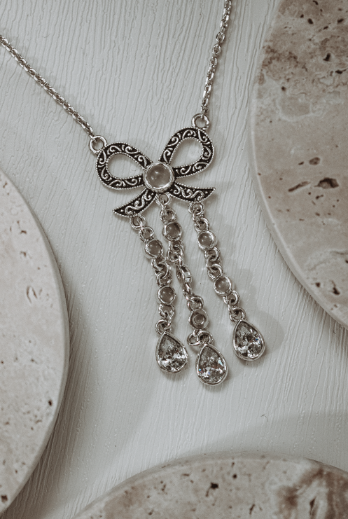 Bow Stone Drop Necklace-Chain Necklaces-Krush Kandy, Women's Online Fashion Boutique Located in Phoenix, Arizona (Scottsdale Area)