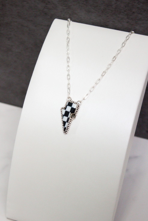 Blossomed Checkered Bolt Necklace-Chain Necklaces-Krush Kandy, Women's Online Fashion Boutique Located in Phoenix, Arizona (Scottsdale Area)