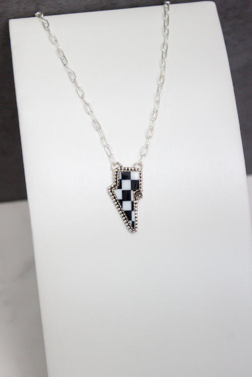 Blossomed Checkered Bolt Necklace-Chain Necklaces-Krush Kandy, Women's Online Fashion Boutique Located in Phoenix, Arizona (Scottsdale Area)