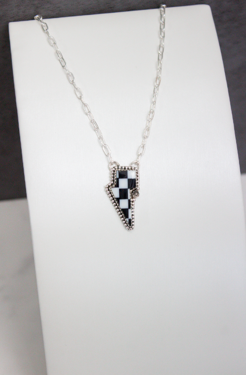 Blossomed Checkered Bolt Necklace-Chain Necklaces-Krush Kandy, Women's Online Fashion Boutique Located in Phoenix, Arizona (Scottsdale Area)