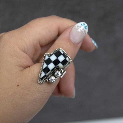 Checkered Stone Lighting Bolt RING-Ring Sizers-Krush Kandy, Women's Online Fashion Boutique Located in Phoenix, Arizona (Scottsdale Area)