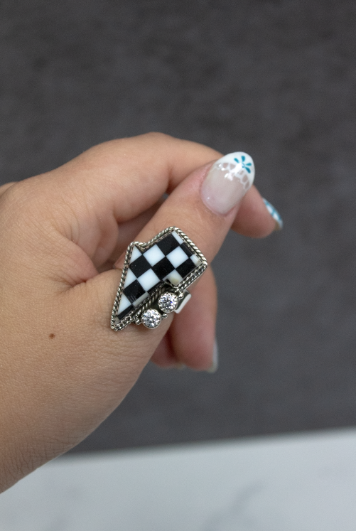 Checkered Stone Lighting Bolt RING-Ring Sizers-Krush Kandy, Women's Online Fashion Boutique Located in Phoenix, Arizona (Scottsdale Area)