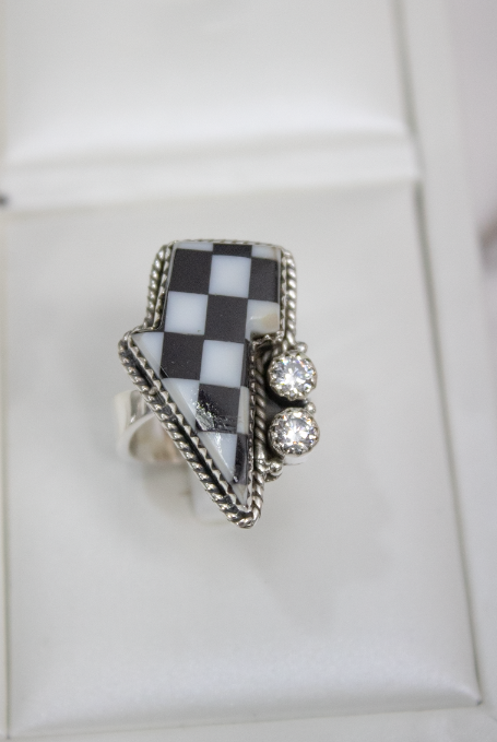 Checkered Stone Lighting Bolt RING-Ring Sizers-Krush Kandy, Women's Online Fashion Boutique Located in Phoenix, Arizona (Scottsdale Area)