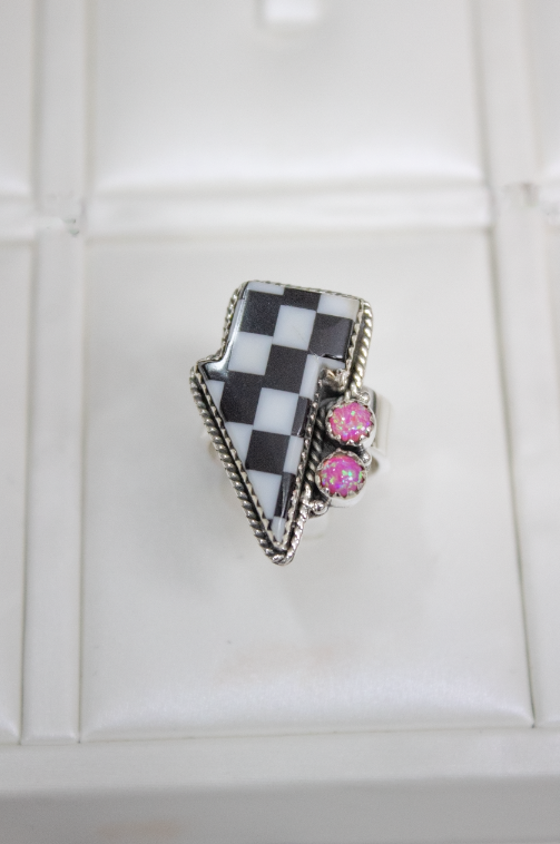 Checkered Stone Lighting Bolt RING-Ring Sizers-Krush Kandy, Women's Online Fashion Boutique Located in Phoenix, Arizona (Scottsdale Area)