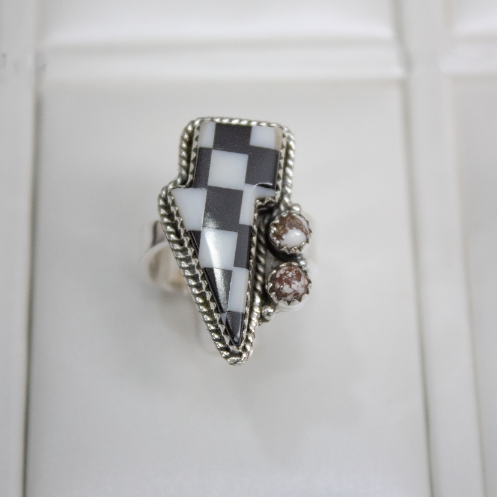 Checkered Stone Lighting Bolt RING-Ring Sizers-Krush Kandy, Women's Online Fashion Boutique Located in Phoenix, Arizona (Scottsdale Area)