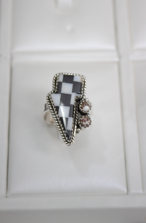 Checkered Stone Lighting Bolt RING-Ring Sizers-Krush Kandy, Women's Online Fashion Boutique Located in Phoenix, Arizona (Scottsdale Area)