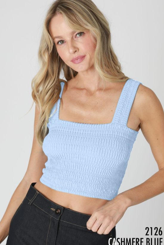 Shirred Square Neck Crop Top-Tanks-Krush Kandy, Women's Online Fashion Boutique Located in Phoenix, Arizona (Scottsdale Area)