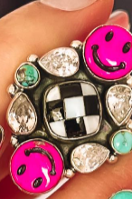 Happy Days Smiley Checkered Stone Rings-Cluster Rings-Krush Kandy, Women's Online Fashion Boutique Located in Phoenix, Arizona (Scottsdale Area)
