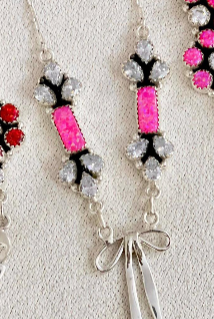 One Of A Kind Opal & Bow Necklaces-Chain Necklaces-Krush Kandy, Women's Online Fashion Boutique Located in Phoenix, Arizona (Scottsdale Area)