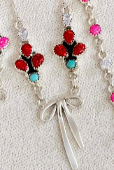 One Of A Kind Opal & Bow Necklaces-Chain Necklaces-Krush Kandy, Women's Online Fashion Boutique Located in Phoenix, Arizona (Scottsdale Area)