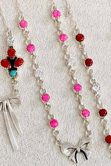 One Of A Kind Opal & Bow Necklaces-Chain Necklaces-Krush Kandy, Women's Online Fashion Boutique Located in Phoenix, Arizona (Scottsdale Area)
