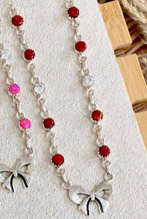 One Of A Kind Opal & Bow Necklaces-Chain Necklaces-Krush Kandy, Women's Online Fashion Boutique Located in Phoenix, Arizona (Scottsdale Area)