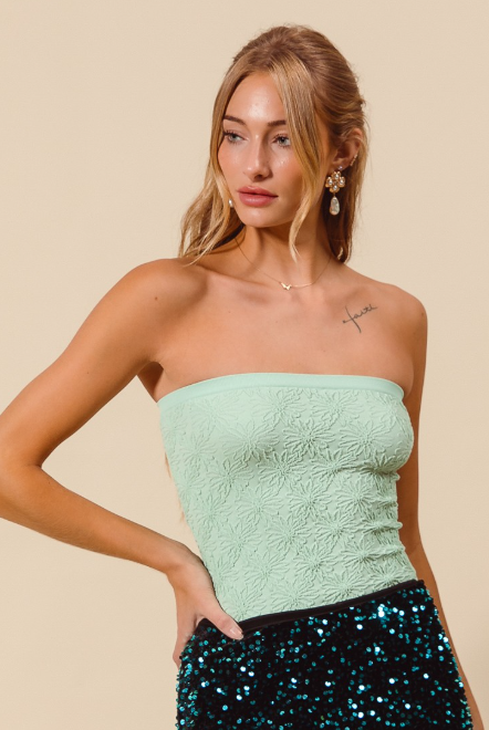 Jacquard Floral Seamless Tube Top-Tops-Krush Kandy, Women's Online Fashion Boutique Located in Phoenix, Arizona (Scottsdale Area)