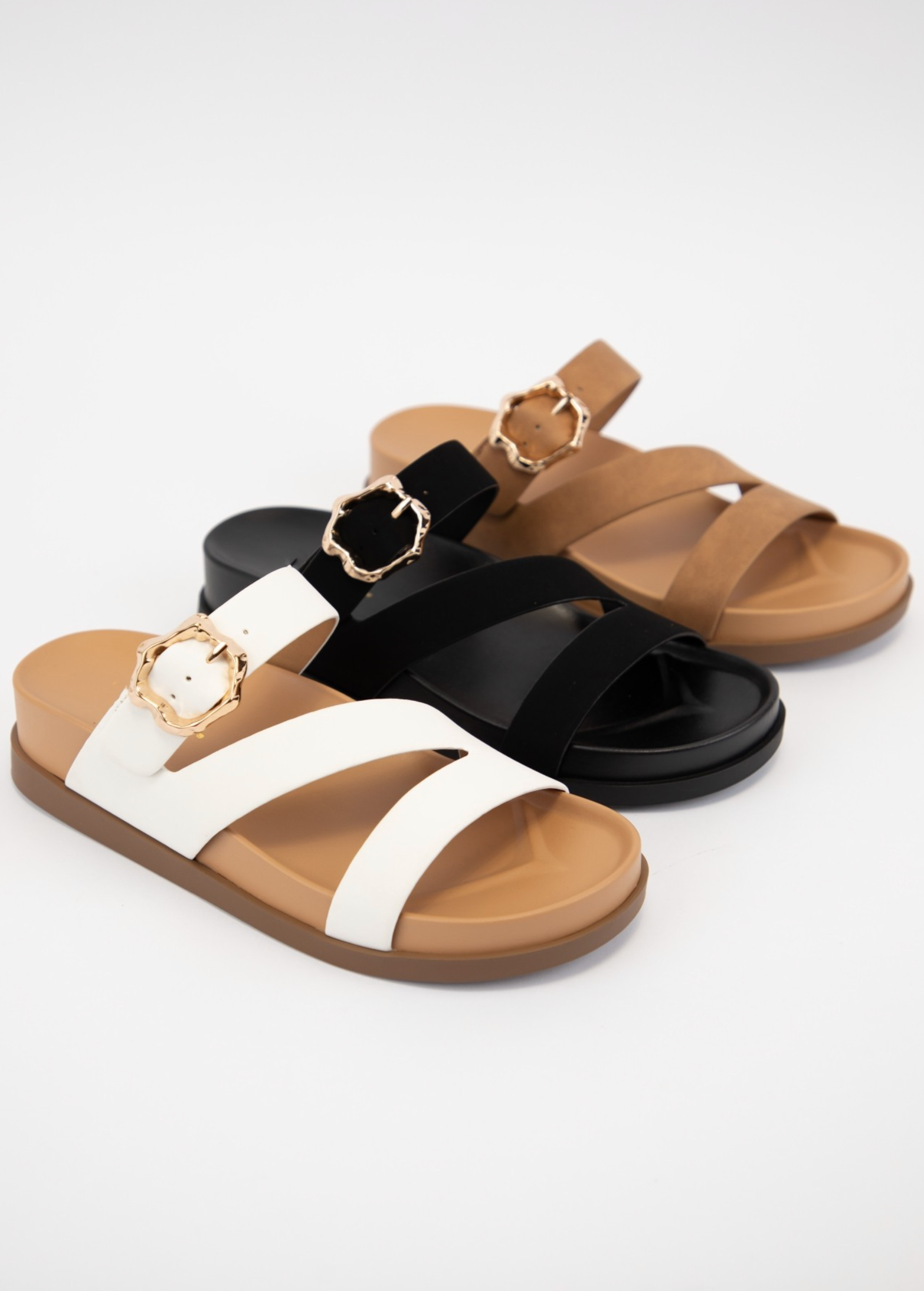 Astrid Asymmetric Strap Hexagon Buckle Sandals-Shoes-Krush Kandy, Women's Online Fashion Boutique Located in Phoenix, Arizona (Scottsdale Area)
