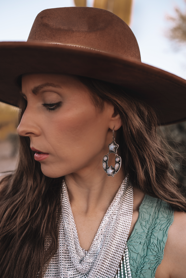 Starry Night Horseshoe Stone Earrings-Stud Earrings-Krush Kandy, Women's Online Fashion Boutique Located in Phoenix, Arizona (Scottsdale Area)