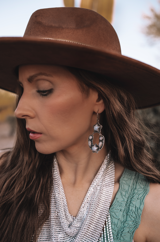 Starry Night Horseshoe Stone Earrings-Stud Earrings-Krush Kandy, Women's Online Fashion Boutique Located in Phoenix, Arizona (Scottsdale Area)