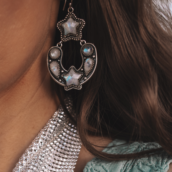 Starry Night Horseshoe Stone Earrings-Stud Earrings-Krush Kandy, Women's Online Fashion Boutique Located in Phoenix, Arizona (Scottsdale Area)