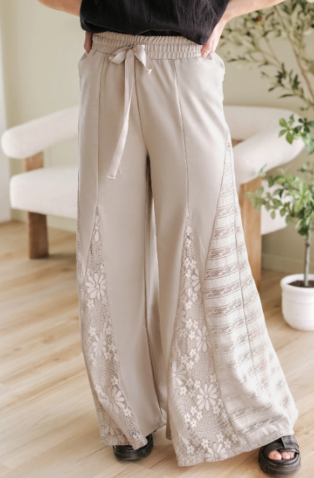 Sand Swept Boho Lace Wide Leg Pants-Pants-Krush Kandy, Women's Online Fashion Boutique Located in Phoenix, Arizona (Scottsdale Area)