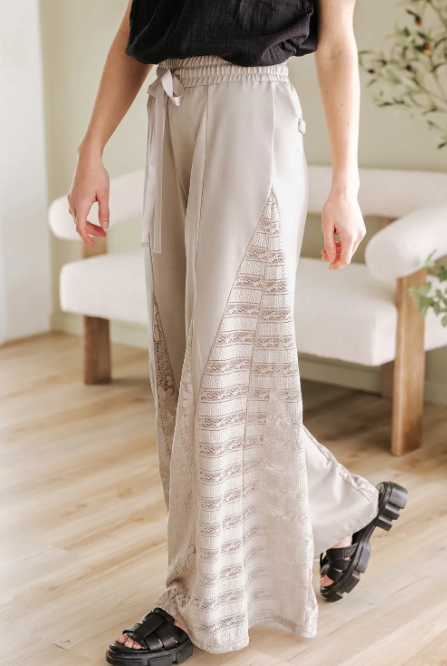 Sand Swept Boho Lace Wide Leg Pants-Pants-Krush Kandy, Women's Online Fashion Boutique Located in Phoenix, Arizona (Scottsdale Area)