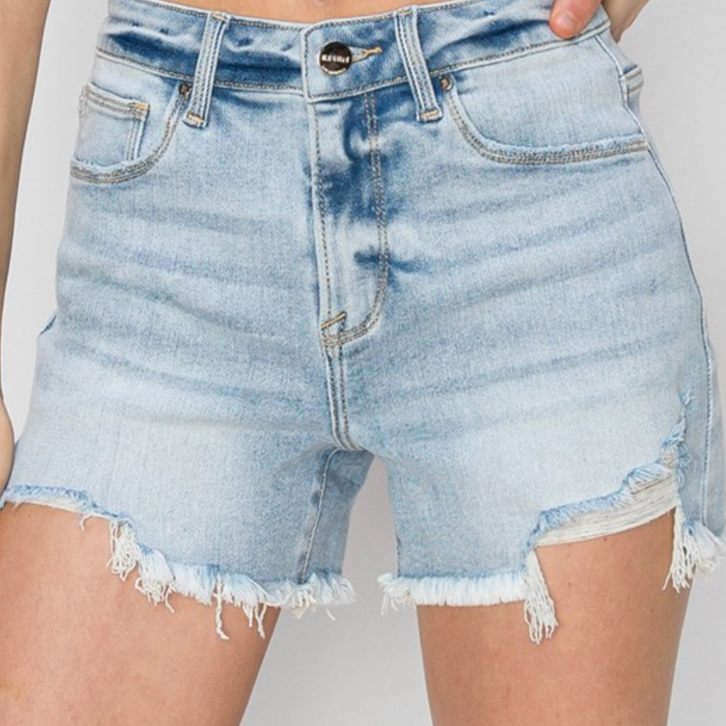 RISEN High Rise Distressed Denim Shorts-Shorts-Krush Kandy, Women's Online Fashion Boutique Located in Phoenix, Arizona (Scottsdale Area)