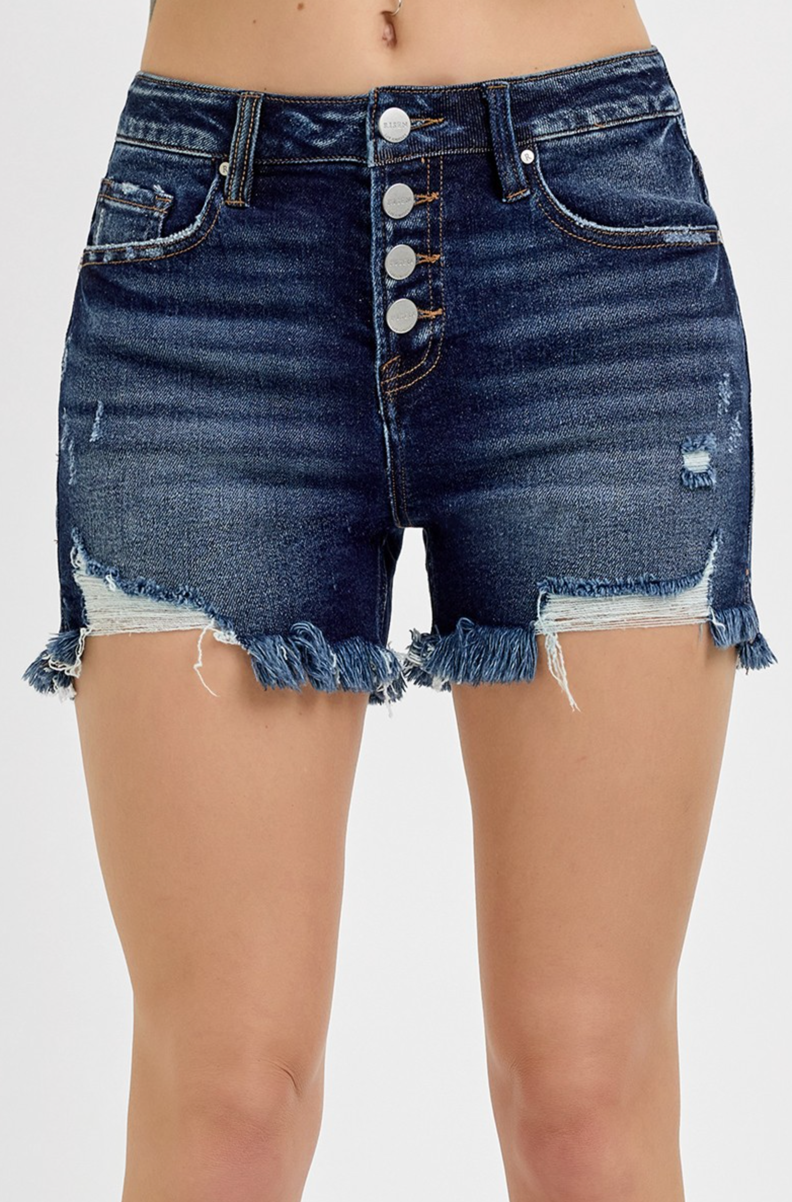 Risen Krissy Button Fly Frayed Hem Denim Shorts-Shorts-Krush Kandy, Women's Online Fashion Boutique Located in Phoenix, Arizona (Scottsdale Area)