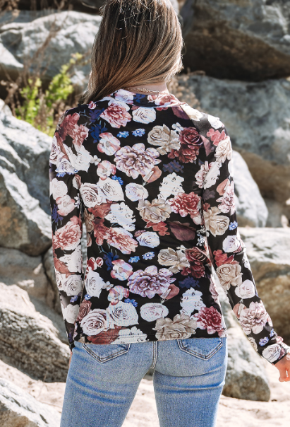 Pink Mesh Floral Print Mock Neck Long Sleeve Slim Top-Tops-Krush Kandy, Women's Online Fashion Boutique Located in Phoenix, Arizona (Scottsdale Area)