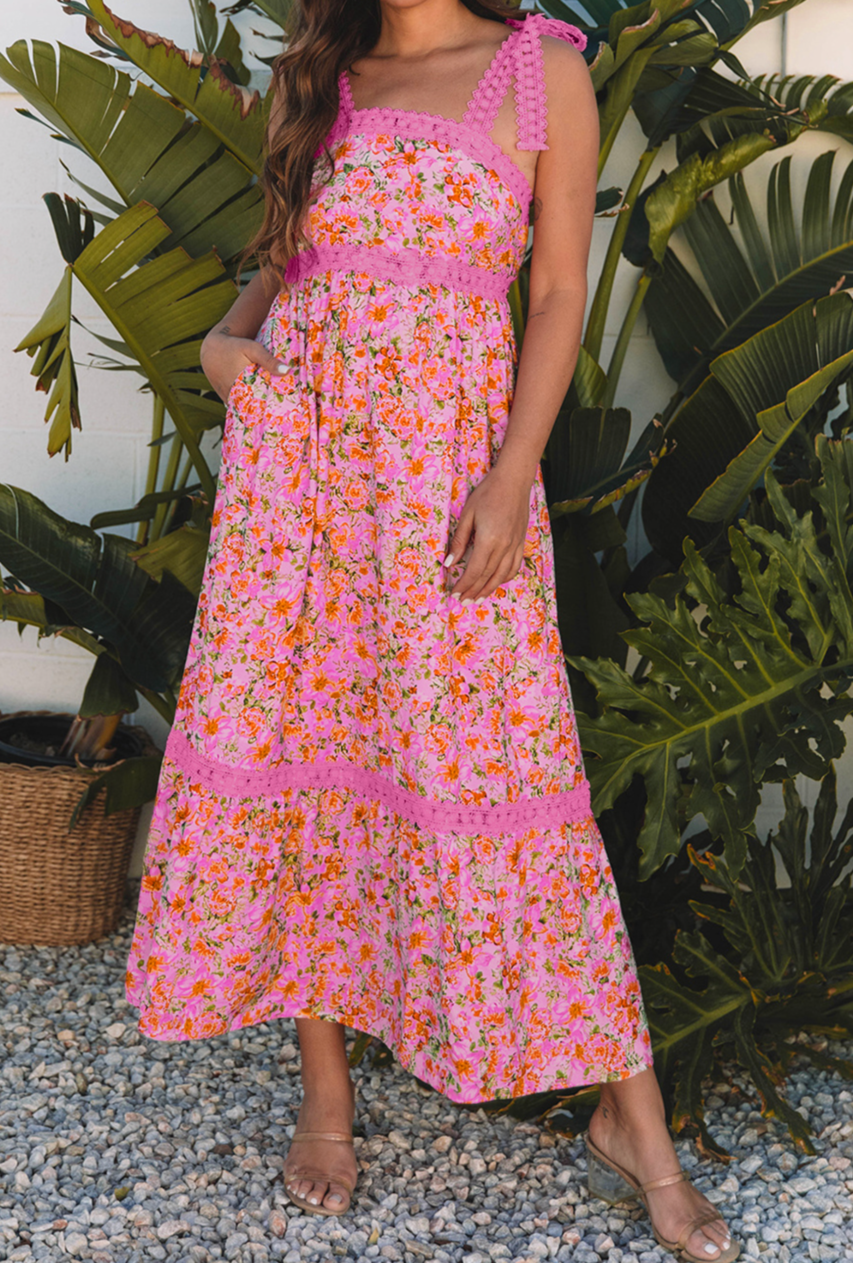 Floral Tie-Shoulder Maxi Dress-Dresses-Krush Kandy, Women's Online Fashion Boutique Located in Phoenix, Arizona (Scottsdale Area)