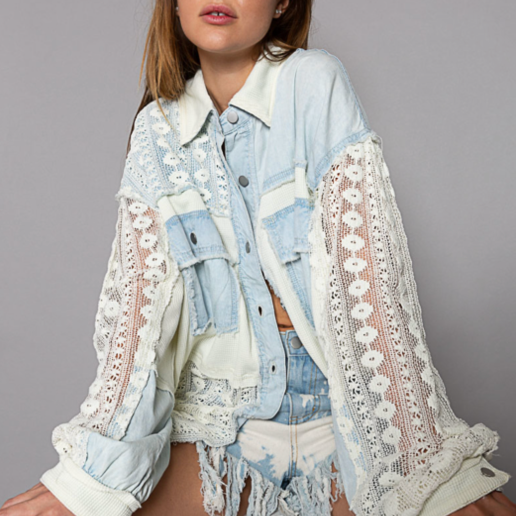 POL Lace Jean Jacket-Jackets-Krush Kandy, Women's Online Fashion Boutique Located in Phoenix, Arizona (Scottsdale Area)