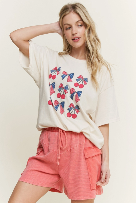Mineral Washed USA BOW CHERRY Graphic T-shirt-Tops-Krush Kandy, Women's Online Fashion Boutique Located in Phoenix, Arizona (Scottsdale Area)