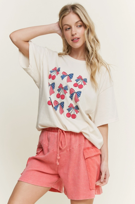 Mineral Washed USA BOW CHERRY Graphic T-shirt-Tops-Krush Kandy, Women's Online Fashion Boutique Located in Phoenix, Arizona (Scottsdale Area)