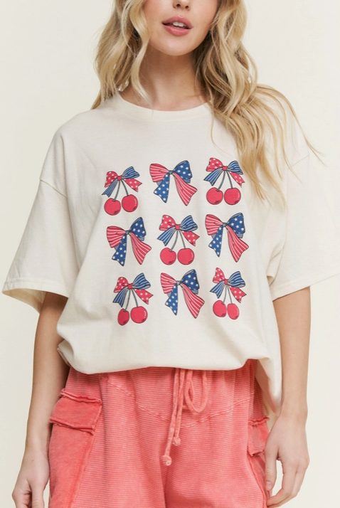 Mineral Washed USA BOW CHERRY Graphic T-shirt-Tops-Krush Kandy, Women's Online Fashion Boutique Located in Phoenix, Arizona (Scottsdale Area)