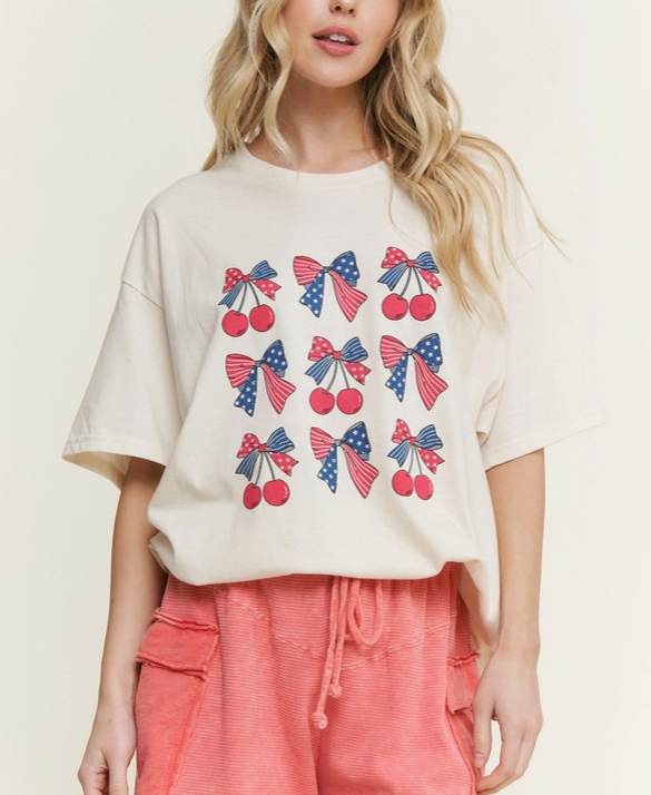 Mineral Washed USA BOW CHERRY Graphic T-shirt-Tops-Krush Kandy, Women's Online Fashion Boutique Located in Phoenix, Arizona (Scottsdale Area)