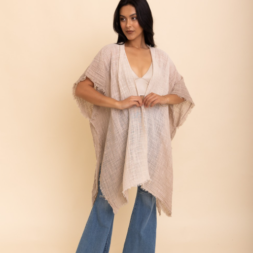 Frayed Cotton Bohemian Ombre Kimono-Kimonos-Krush Kandy, Women's Online Fashion Boutique Located in Phoenix, Arizona (Scottsdale Area)