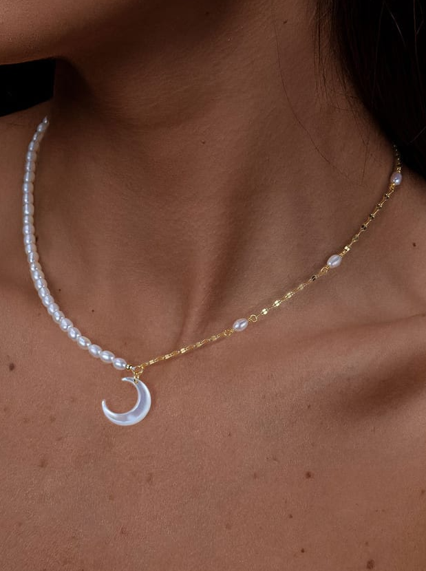 Freshwater Pearl Moon Trend Beaded Necklace-Necklaces-Krush Kandy, Women's Online Fashion Boutique Located in Phoenix, Arizona (Scottsdale Area)