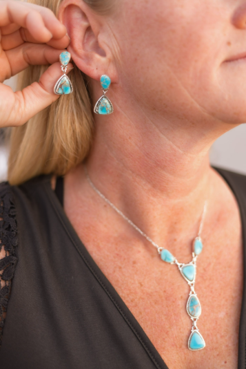 Desert Blue Jasper Necklace and Earring Set-Necklaces-Krush Kandy, Women's Online Fashion Boutique Located in Phoenix, Arizona (Scottsdale Area)
