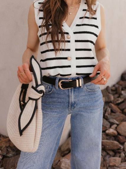 Striped V-Neck Knit Vest-Krush Kandy, Women's Online Fashion Boutique Located in Phoenix, Arizona (Scottsdale Area)