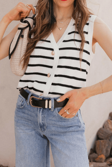 Striped V-Neck Knit Vest-Krush Kandy, Women's Online Fashion Boutique Located in Phoenix, Arizona (Scottsdale Area)
