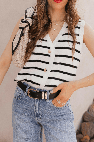 Striped V-Neck Knit Vest-Krush Kandy, Women's Online Fashion Boutique Located in Phoenix, Arizona (Scottsdale Area)
