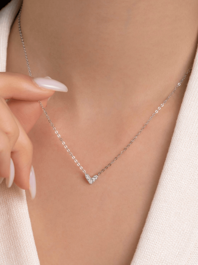 Sterling Silver Cubic Zirconia Heart Minimalist Necklace-Jewelry-Krush Kandy, Women's Online Fashion Boutique Located in Phoenix, Arizona (Scottsdale Area)