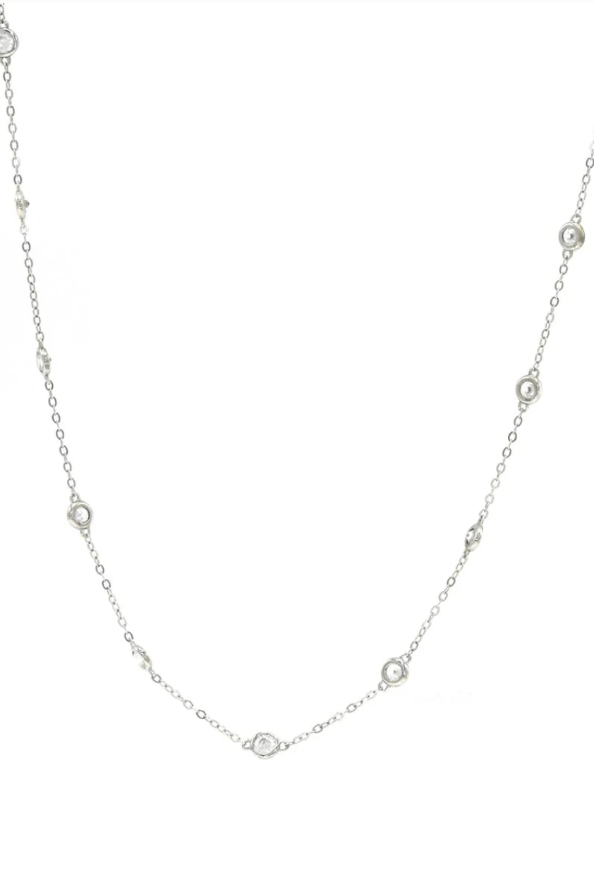 Circle CZ Chain Dainty Necklace Sterling Silver-Necklaces-Krush Kandy, Women's Online Fashion Boutique Located in Phoenix, Arizona (Scottsdale Area)