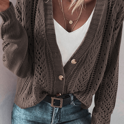Openwork Button Up Long Sleeve Cardigan-Sweaters-Krush Kandy, Women's Online Fashion Boutique Located in Phoenix, Arizona (Scottsdale Area)