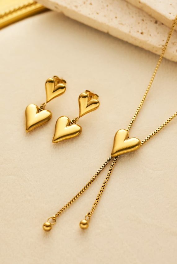 Titanium Steel Minimalist Heart Earring and Necklace Set-Jewelry-Krush Kandy, Women's Online Fashion Boutique Located in Phoenix, Arizona (Scottsdale Area)