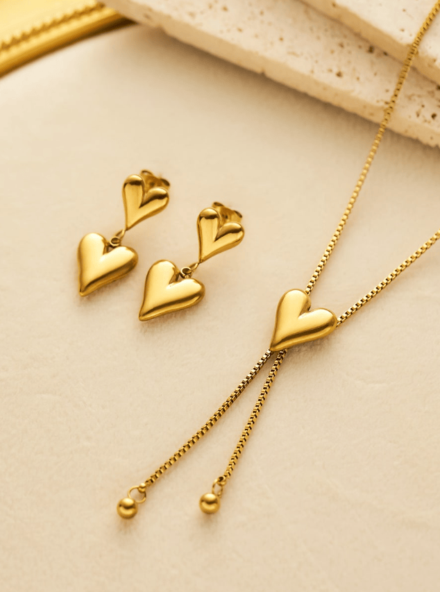Titanium Steel Minimalist Heart Earring and Necklace Set-Jewelry-Krush Kandy, Women's Online Fashion Boutique Located in Phoenix, Arizona (Scottsdale Area)