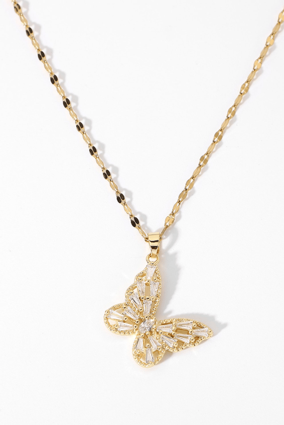 Stainless Steel Cubic Zirconia Butterfly Dainty Necklace-Jewelry-Krush Kandy, Women's Online Fashion Boutique Located in Phoenix, Arizona (Scottsdale Area)