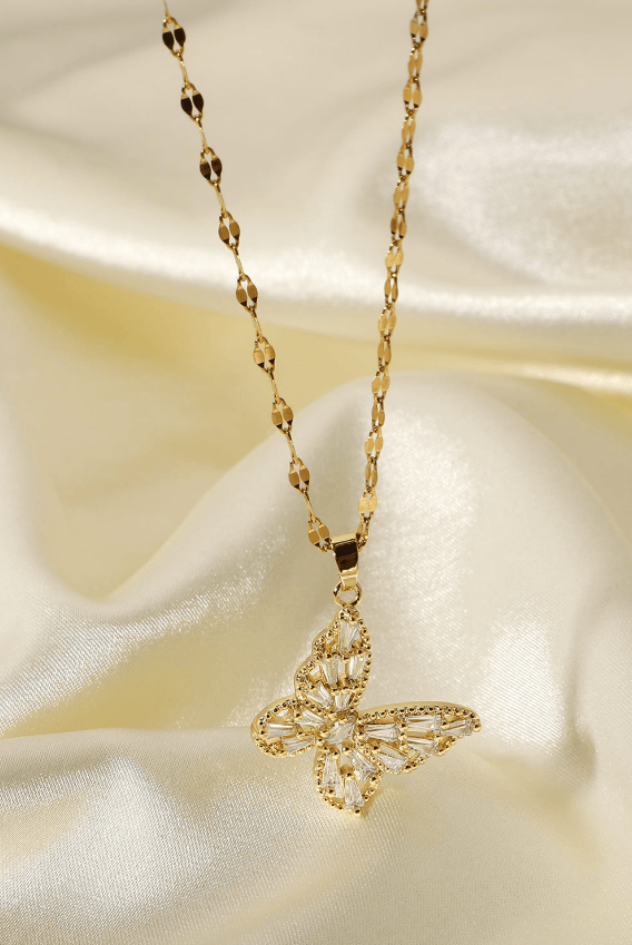 Stainless Steel Cubic Zirconia Butterfly Dainty Necklace-Jewelry-Krush Kandy, Women's Online Fashion Boutique Located in Phoenix, Arizona (Scottsdale Area)