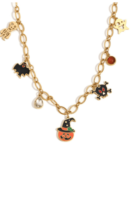 Stainless Steel Skull Cute Ghost Pumpkin Halloween Necklace-Necklaces-Krush Kandy, Women's Online Fashion Boutique Located in Phoenix, Arizona (Scottsdale Area)