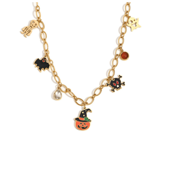Stainless Steel Skull Cute Ghost Pumpkin Halloween Necklace-Necklaces-Krush Kandy, Women's Online Fashion Boutique Located in Phoenix, Arizona (Scottsdale Area)