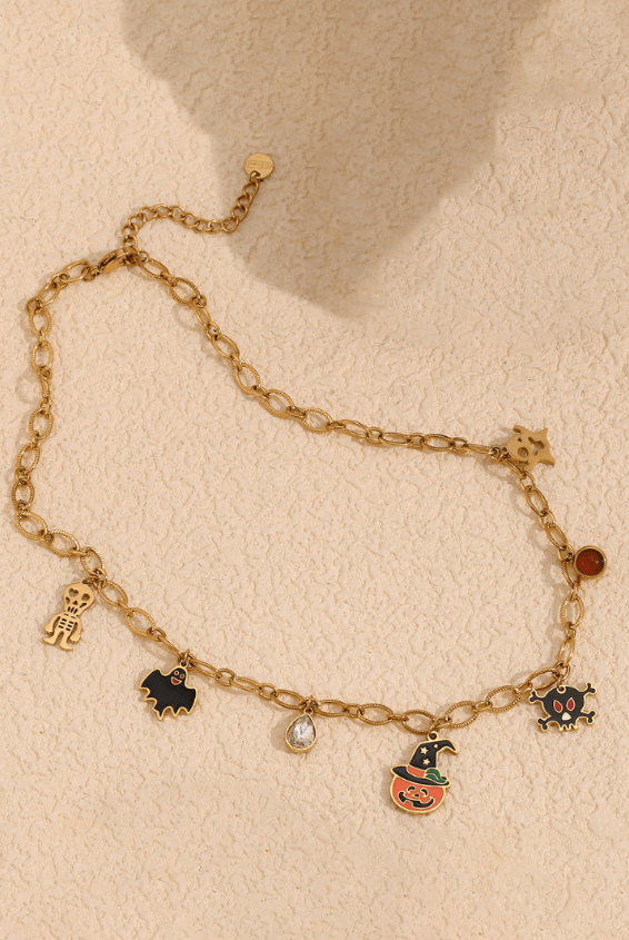 Stainless Steel Skull Cute Ghost Pumpkin Halloween Necklace-Necklaces-Krush Kandy, Women's Online Fashion Boutique Located in Phoenix, Arizona (Scottsdale Area)