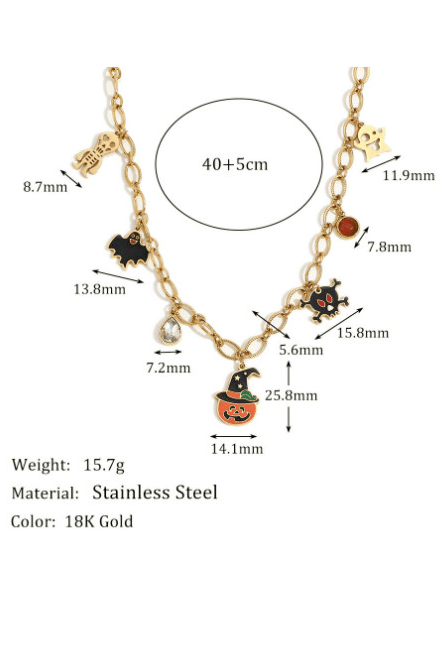 Stainless Steel Skull Cute Ghost Pumpkin Halloween Necklace-Necklaces-Krush Kandy, Women's Online Fashion Boutique Located in Phoenix, Arizona (Scottsdale Area)