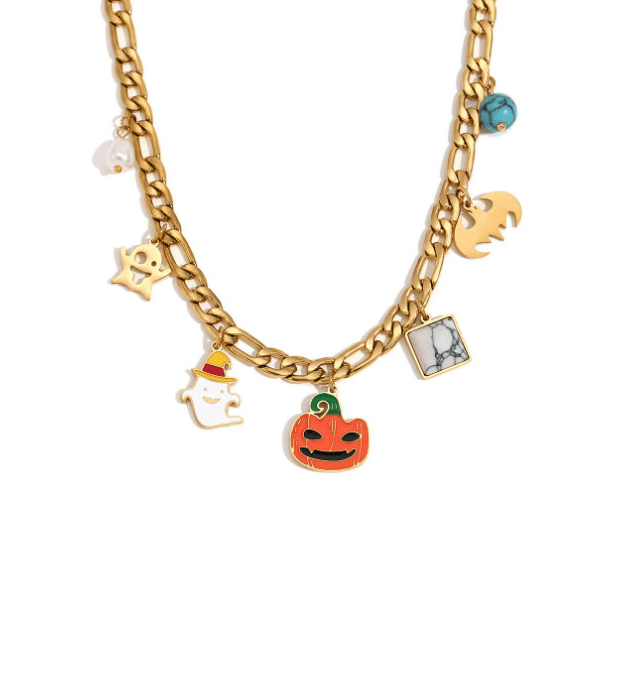 Stainless Steel Cute Cartoon Ghost Pumpkin Halloween Pendant Necklace-Necklaces-Krush Kandy, Women's Online Fashion Boutique Located in Phoenix, Arizona (Scottsdale Area)